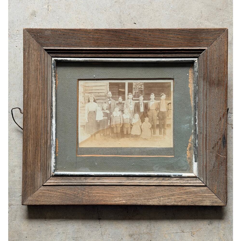 Rare Antique 1800’s Family Photograph in Original Oak Frame & Glass 15" x 14.5"